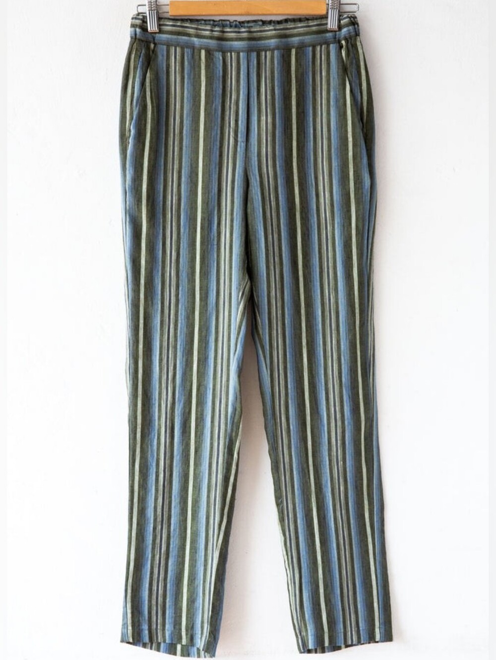 DIEGA 100% Linen Stripe Pull On Pants Boho Coastal Quiet Luxury Sz Small NWOT
